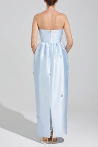 HerTrove-Strapless taffeta gown with floral embellishments