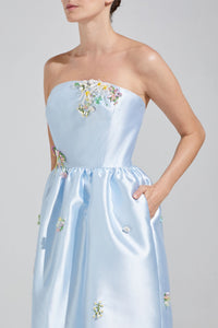 HerTrove-Strapless taffeta gown with floral embellishments