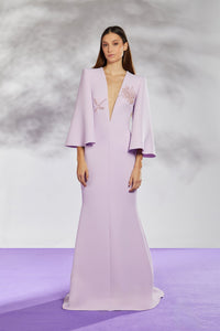 Her Trove-Loose sleeves embroidered crepe dress