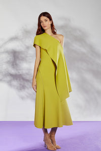 Her Trove-Asymmetrical neckline midi dress with embroidery