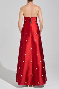 HerTrove-Strapless taffeta dress with embellishments