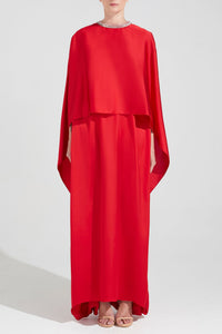 HerTrove-A line satin dress with cape