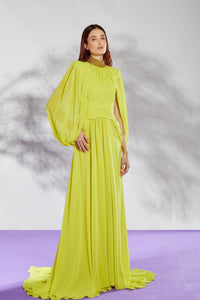 Her Trove-Embroidered collar pleated gown