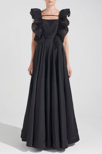 HerTrove-Ruffled shoulders fit and flare gown