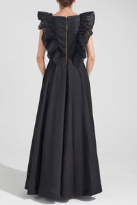 HerTrove-Ruffled shoulders fit and flare gown