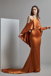 Her Trove-Satin dress with beaded straps and train
