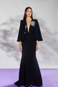 Her Trove-Plunging neckline crepe dress with crystals 