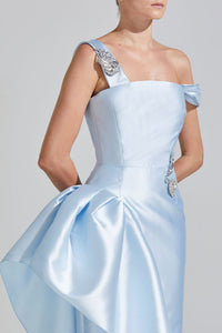 HerTrove-Ankle length taffeta dress with side ruffles