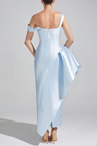 HerTrove-Ankle length taffeta dress with side ruffles
