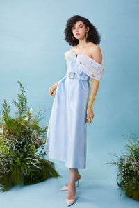 HerTrove-Taffeta midi dress with crochet shoulders