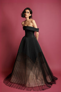 HerTrove-STRAPLESS ONYX FAILLE AND TULLE OMBRE GOWN