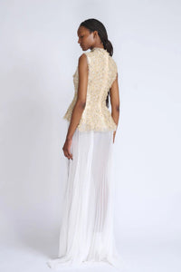 HerTrove-Crystal Tulle Gown with Pleated Chiffon