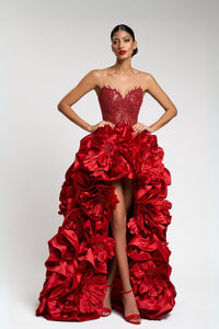 HerTrove-Beaded tulle ballgown with floral ruffle skirt