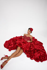 HerTrove-Beaded tulle ballgown with floral ruffle skirt