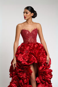 HerTrove-Beaded tulle ballgown with floral ruffle skirt