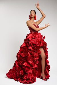 HerTrove-Beaded tulle ballgown with floral ruffle skirt