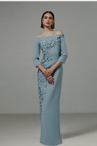 HerTrove-Off Shoulder Gown With Laser Cut Petals