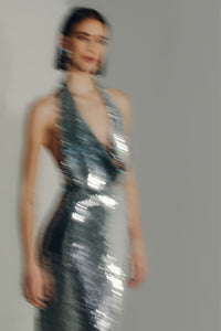 HerTrove-Fully Sequined Sleeveless Silver Gown