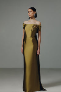 HerTrove-Off Shoulder Tie Back Gown