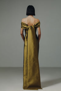 HerTrove-Off Shoulder Tie Back Gown