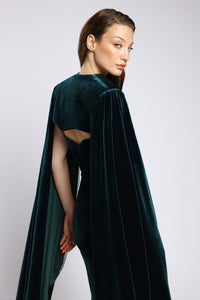 HerTrove-Long mermaid dress in velvet with train and cape
