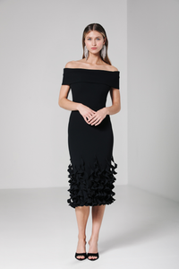HerTrove-Off Shoulder Spiral Hem Dress