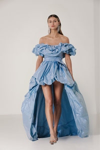 HerTrove-Gathered bodice off shoulder gown