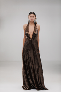 HerTrove-Halter Neck Backless sequined Dress