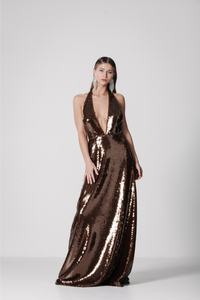 HerTrove-Halter Neck Backless sequined Dress