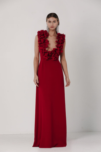 HerTrove-Petals Embellished V Neck gown