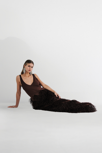 HerTrove-sleeveless top with Tiered Feather Skirt