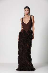 HerTrove-sleeveless top with Tiered Feather Skirt