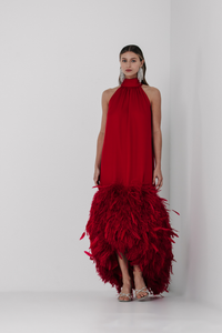 HerTrove-Georgette gown with Ostrich Feather 