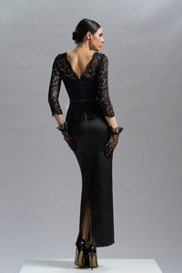 HerTrove-Lace and taffeta black cocktail dress