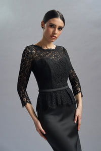 HerTrove-Lace and taffeta black cocktail dress