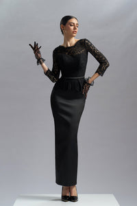 HerTrove-Lace and taffeta black cocktail dress