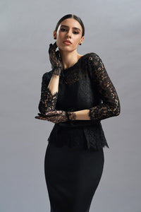 HerTrove-Lace and taffeta black cocktail dress