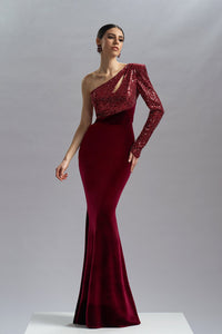HerTrove-Sequins and velvet mermaid dress