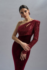HerTrove-Sequins and velvet mermaid dress