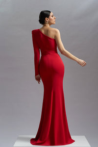 HerTrove-High slit one sleeve viscose dress