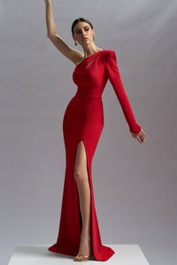 HerTrove-High slit one sleeve viscose dress