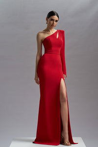 HerTrove-High slit one sleeve viscose dress