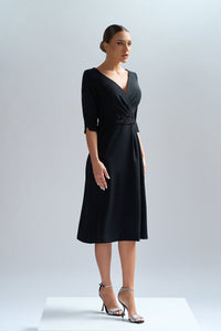 HerTrove-Midi crepe dress in black with embroidery