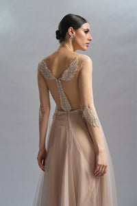 HerTrove-Embroidered bodice tulle gown