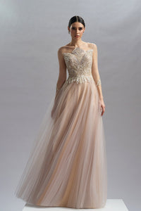 HerTrove-Embroidered bodice tulle gown