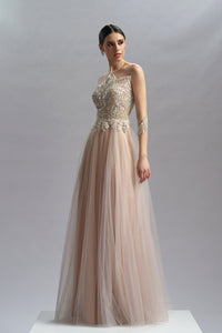 HerTrove-Embroidered bodice tulle gown
