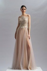HerTrove-Embroidered bodice tulle gown