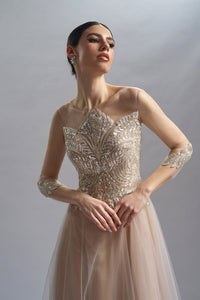 HerTrove-Embroidered bodice tulle gown