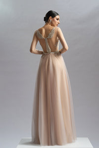 HerTrove-Embroidered bodice tulle gown