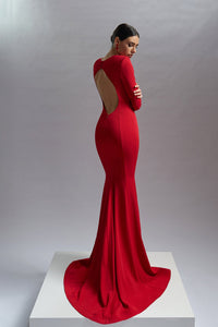 HerTrove-Open back red viscose dress